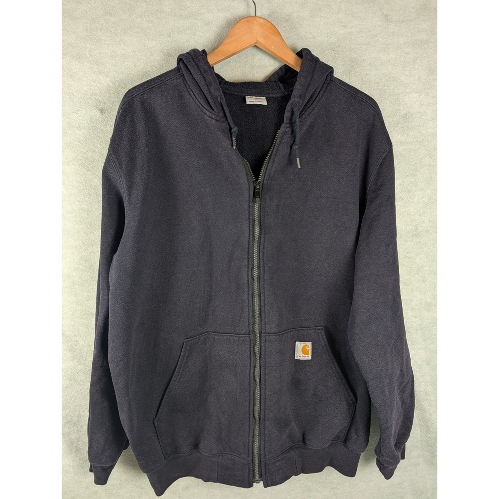 Carhartt Paxton Heavyweight Full Zip Hoodie Jacket Dark Blue Mens Large